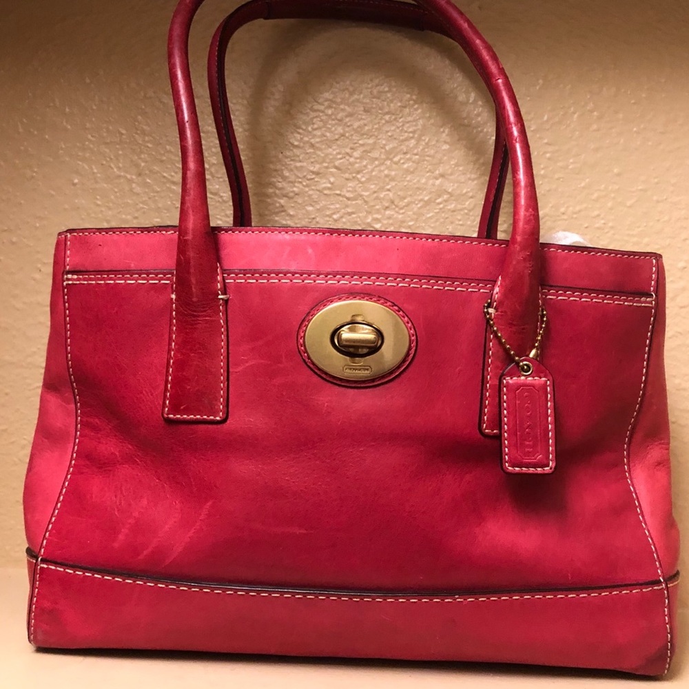 COACH Red Leather Madeline Tote Bag B 0893-11553